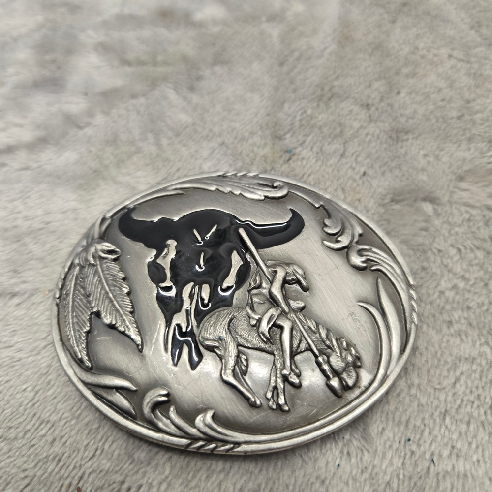 Siskiyou 2001 End of the Trail Pewter Belt Buckle Native American Buffalo Skull